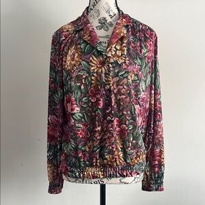 80s Pink Floral Satin Bomber Granny Size Medium Large